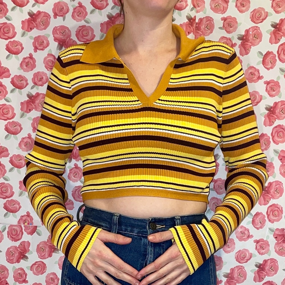 Yellow Cropped Collared Knit